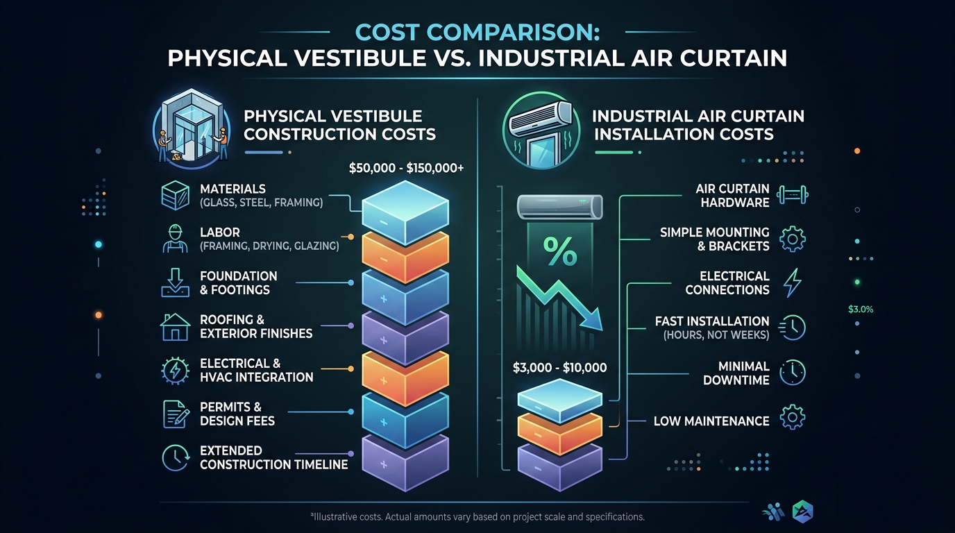 Bar chart comparing vestibule construction costs versus air curtain installation costs