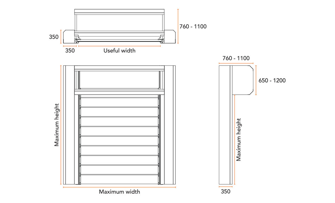 technical drawing installation drawing for the RAX high speed spiral door