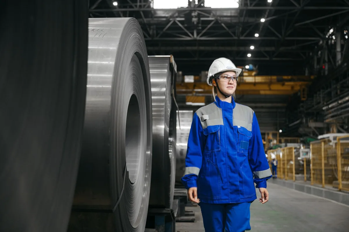 Heavy duty rolling steel coiling door in industrial manufacturing plant