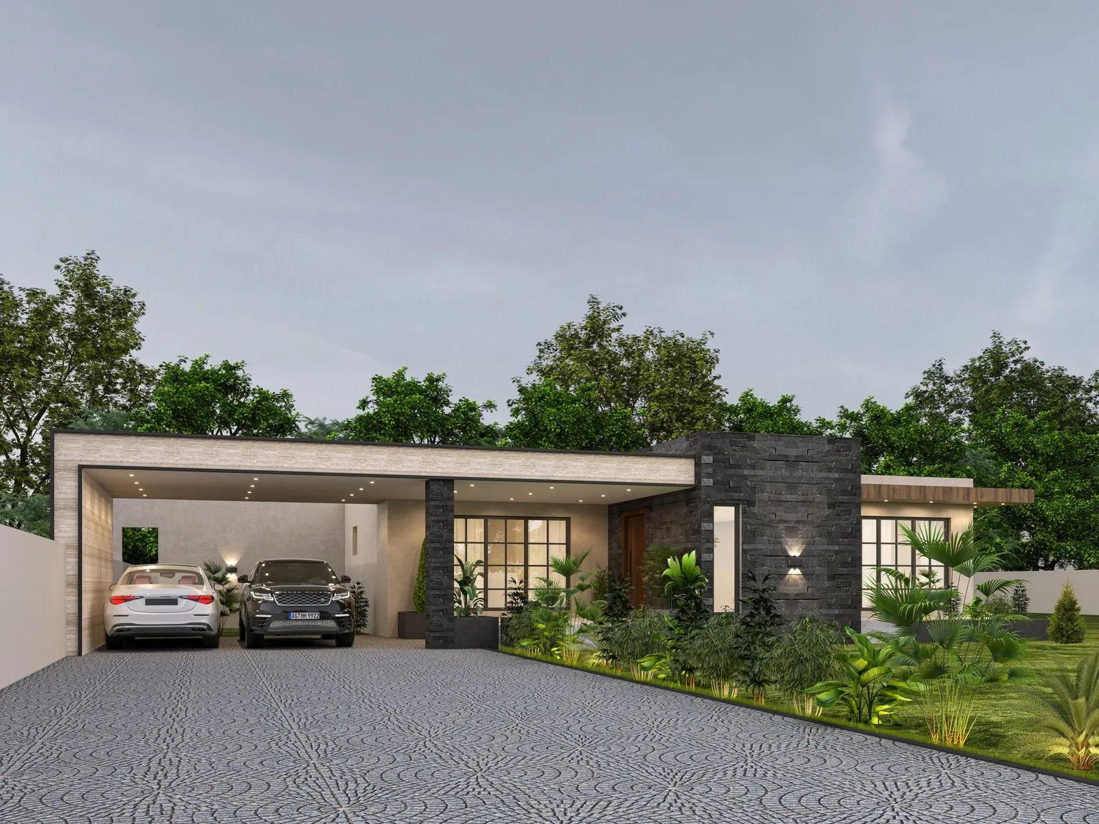 Moderne Luxusresidenz mit automatisierter doppelter isolarierter Sektionalar garage door