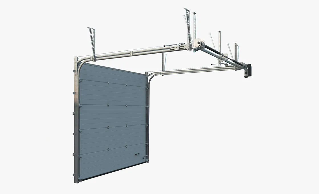 Thick insulated sectional door panels featuring tight perimeter weather sealing.
