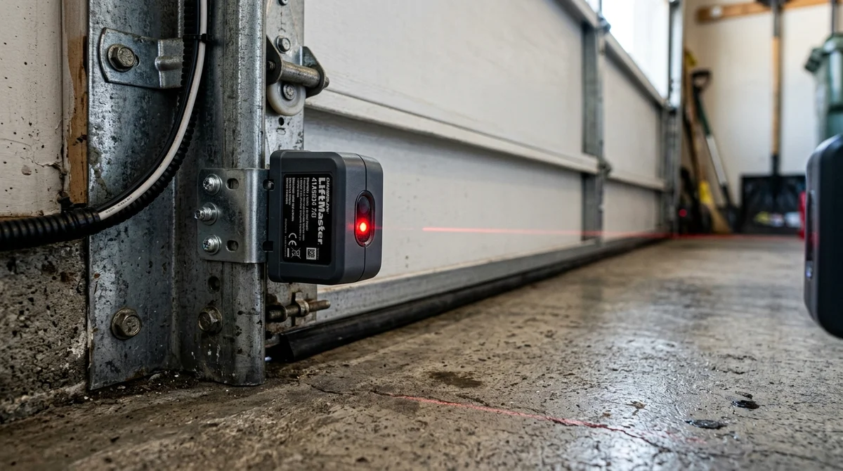 Sensores de seguridad fotoeléctricos conformes con UL 325 montados en el carril de la puerta de garaje