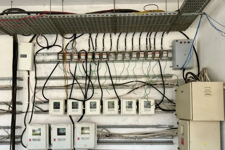 Cleanroom interlock control panel wiring and PLC relay termination module