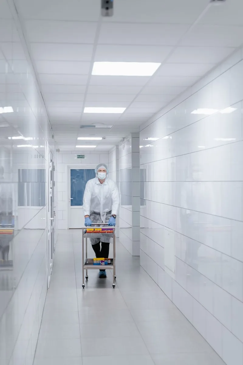 Vedações perimetrais herméticas de silicone e mecanismo de vedação inferior em porta de aço inox para cleanroom
