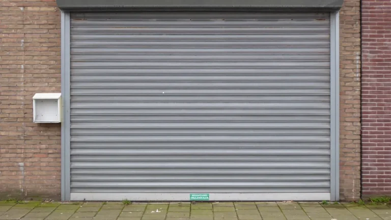 Steel roller shutter door on an industrial building opening